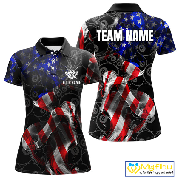 American Flag Smoke 8 Ball Billiard Shirts For Women Custom Patriotic Billiard Pool Team Jerseys TDM4028