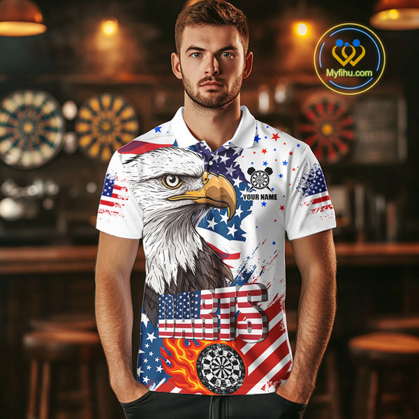 American Flag Eagle Dart Shirt For Men – 3D Dartboard Fire Flame Custom Patriotic Dart Team Jersey TDM4036