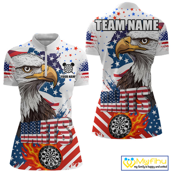 American Flag Eagle Dart Shirt For Women – 3D Dartboard Fire Flame Custom Patriotic Dart Team Jersey TDM4036