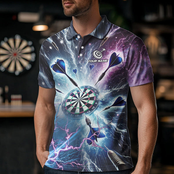Blue And Purple Galaxy Thunder Lightning Dart Shirts For Men Custom Dart Jerseys Polo & 1/4 Zip TDM3768
