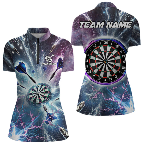 Blue And Purple Galaxy Thunder Lightning Dart Shirts For Women Custom Dart Jerseys Polo & 1/4 Zip TDM3768
