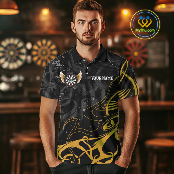 Yellow Black Custom Wings Darts Shirts For Men, Darts Jersey Pocket Option TDM4042