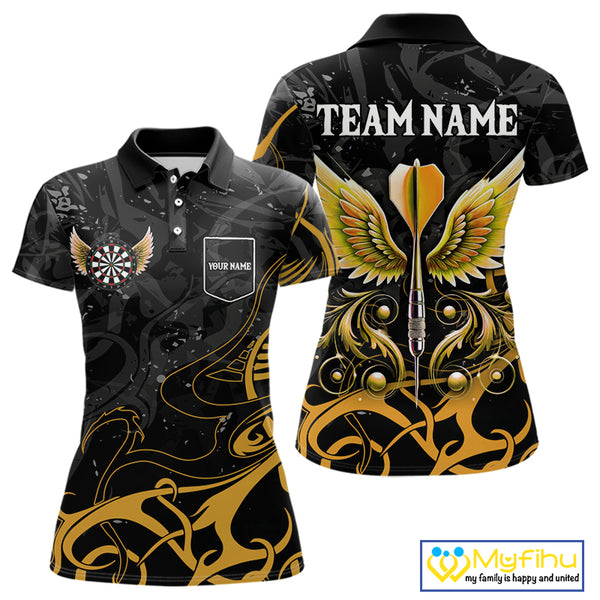 Yellow Black Custom Wings Darts Shirts For Women, Darts Jersey Pocket Option TDM4042