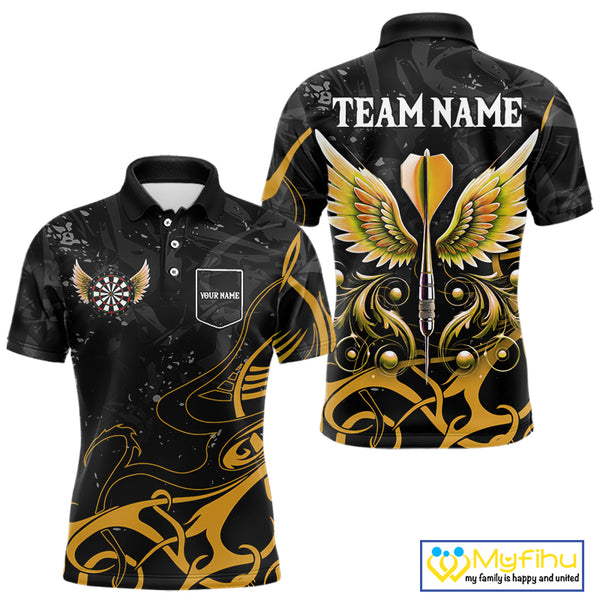 Yellow Black Custom Wings Darts Shirts For Men, Darts Jersey Pocket Option TDM4042