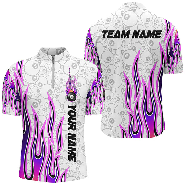 Fire Flame Purple 8 Ball Pattern Custom Billiard Shirts For Men, Best 8 Ball Pool Jerseys Apparel TDM2287