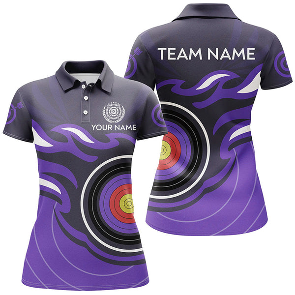 Personalized Purple Archery Target Flame Women Polo & 1/4 Zip Shirts, Archery Shirts For Team Jerseys TDM3036