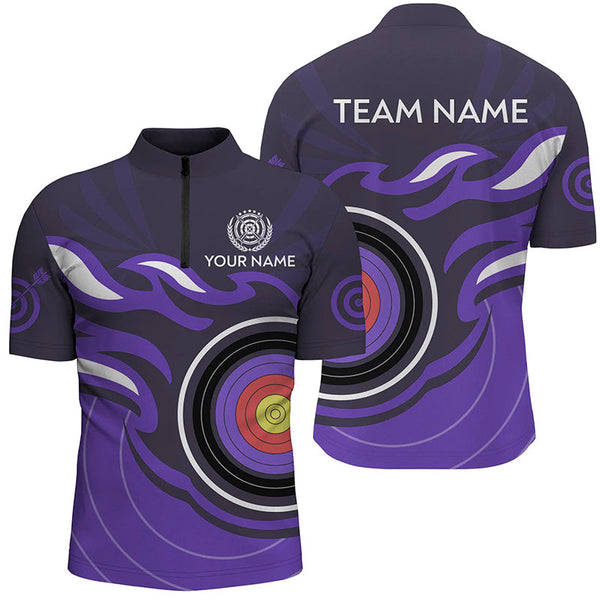 Personalized Purple Archery Target Flame Men Polo & 1/4 Zip Shirts, Archery Shirts For Team Jerseys TDM3036