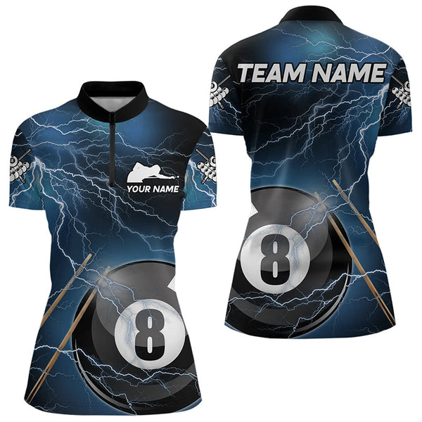 Black And Blue Thunder Lightning Custom 8 Ball Pool Billiard Shirts For Women, Billiard Pool Jerseys TDM3280