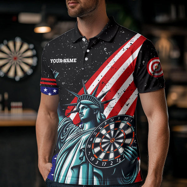 Personalized The Statue Of Liberty Black Darts Shirts For Men Custom Us Flag Patriotic Darts Jersey TDM3466