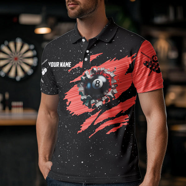 Customized Grunge American Flag 8 Ball Pool Men Billiard Polo Shirts, Pool Player Shirts |Red TDM1114