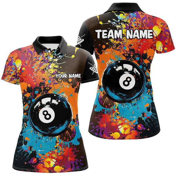 Personalized Grunge Colorful Paint 8 Ball Billiard Shirts For Women, Unique 8 Ball Pool Team Shirts TDM1656