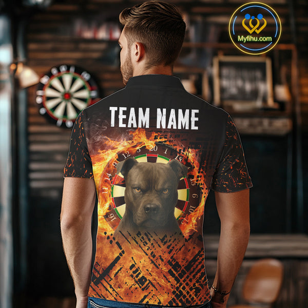 Personalized Fire Pitbull Dart Shirts For Men – Custom Flaming Darts Team Polo & 1/4 Zip Jerseys TDM4056