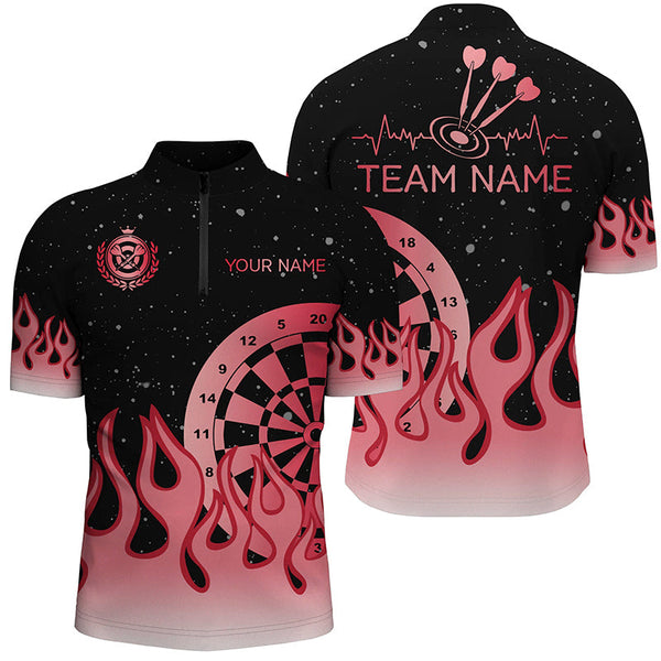 Red Dartboard Fire Flame Men Darts Polo & Quarter-Zip Shirt Custom Team Jersey Darts Gifts TDM2297