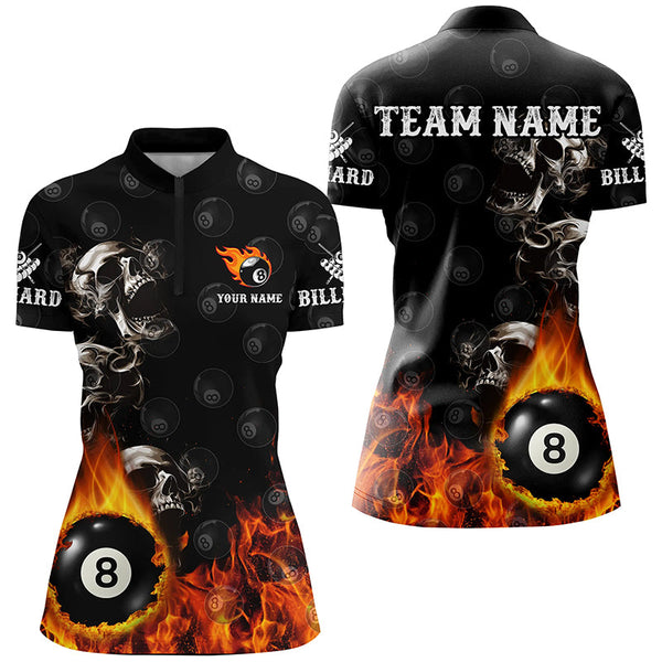 Personalized 8 Ball Pool Skull On Fire Billiard Shirts For Women, Funny 3D Printed Billiard Jerseys TDM2308