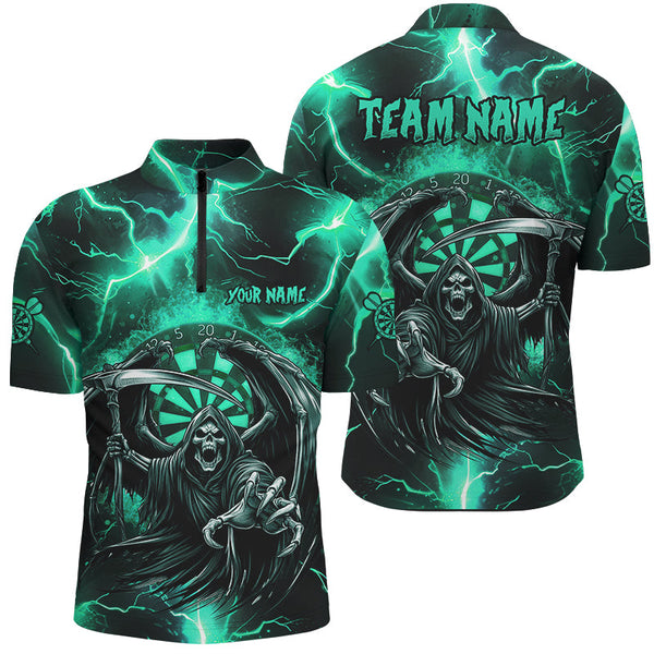 Personalized Turquoise Grim Reaper Custom Thunder Lightning Men Dart Shirts, 3D Darts Team Jerseys TDM2800
