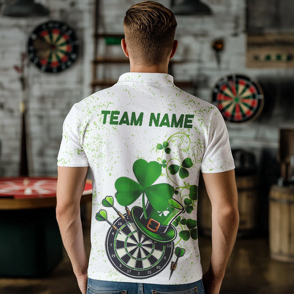 Luckiest  Green Shamrock White Grunge Dart Shirts For Men Custom St Patrick Day Dart Team Jerseys TDM3478