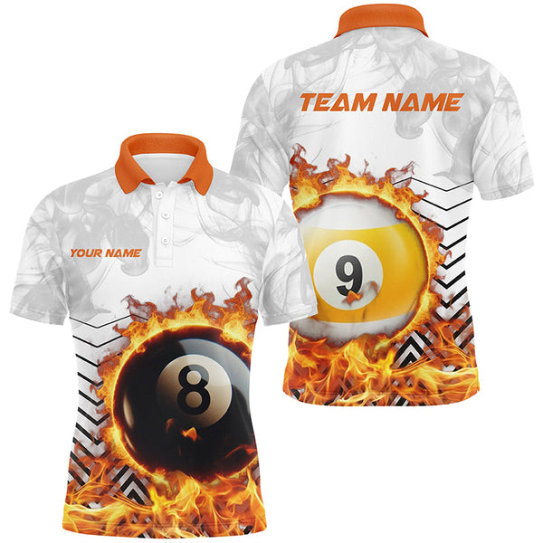 Personalized 8 Ball & 9 Ball Fire Flame Smoke Billiard Shirts For Men, Billiard Apparel For Team TDM2083