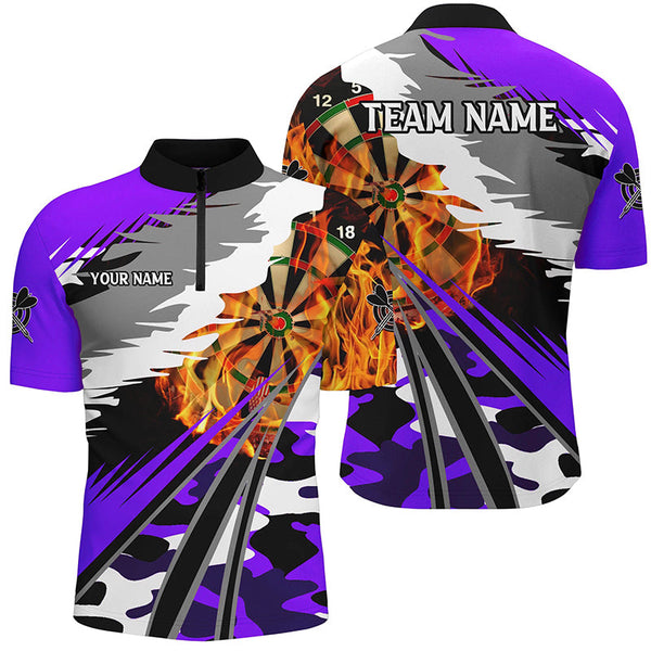 3D Dartboard Fire Men Darts Polo & Quarter-Zip Shirts Custom Camo Purple Darts Team Jerseys TDM2556
