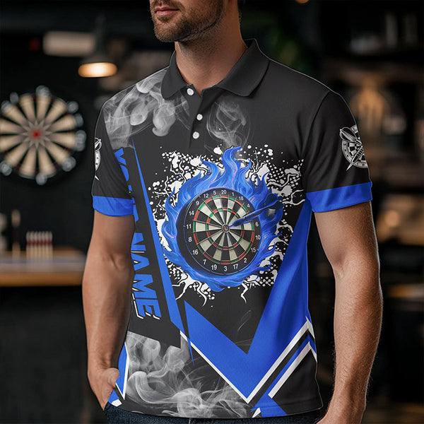Personalized Dartboard Fire Flame Smoke Custom Dart Shirts For Men, Darts Team Jerseys | Blue TDM2811