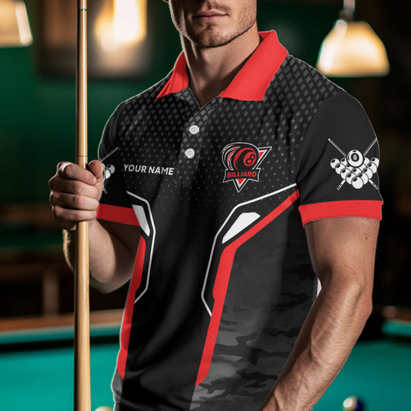 Black And Red 8 Ball Pool Wings Custom Camo Billiard Shirts For Men, 8 Ball Billiard Team Jerseys TDM3483