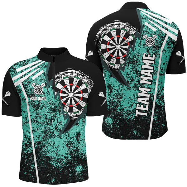Personalized Grunge Men Darts Polo & Quarter Zip Shirts Custom Retro Darts Team Jerseys | Turquoise TDM2566