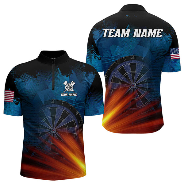 Glowing Orange And Blue Dart Polo & Quarter Zip Custom Men Dart Jerseys Team League Dart Shirts TDM3302