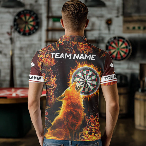 Orange Flame Dartboard Wolf Dart Shirts For Men Custom Dart Jersey Polo & 1/4 Zip, Dart Team Shirts TDM3783