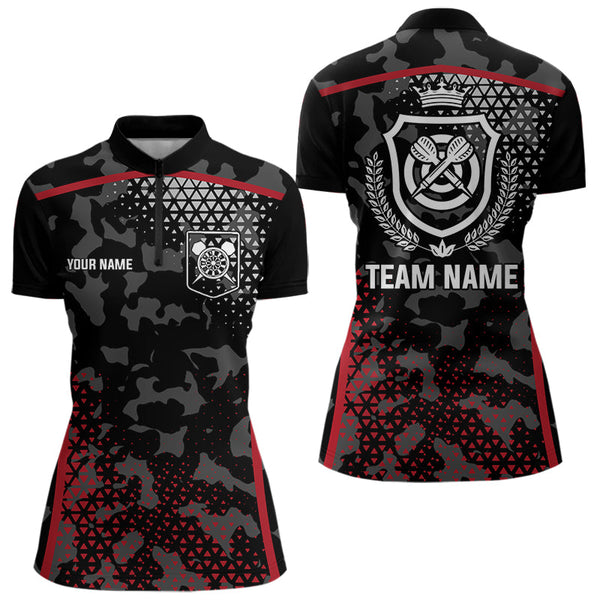 Black And Red Camo Dart Shirt With Pocket Option For Women Custom Darts Jersey TDM3787