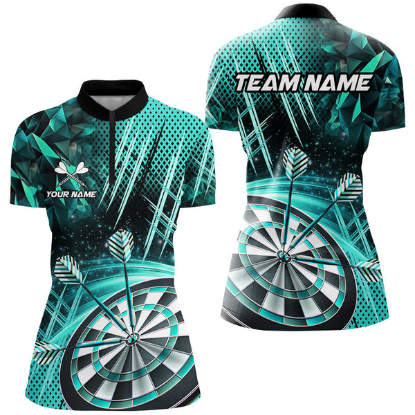 Personalized 3D Glitter Women Darts Shirts Custom Team Dart League Shirts Dart Jerseys |Turquoise TDM2581
