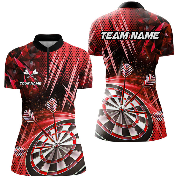 Personalized 3D Glitter Women Darts Shirts Custom Team Name Dart League Shirts Dart Jerseys |Red TDM2582