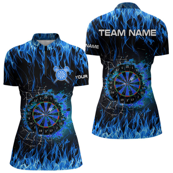 Blue Flaming Dart Shirt With Pocket Option For Women Custom Dart Team Jersey TDM3791