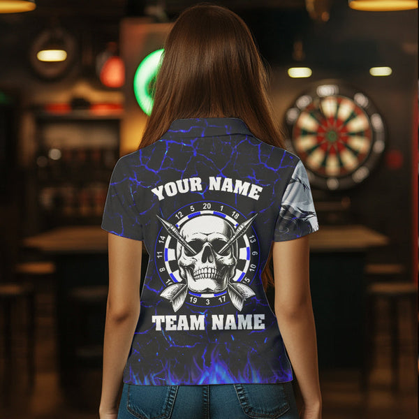 Personalized Blue Glowing Fire Crack Skull Dart Shirt Custom Dart Shirts For Women Dart Team Jersey TDM3492