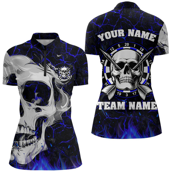 Personalized Blue Glowing Fire Crack Skull Dart Shirt Custom Dart Shirts For Women Dart Team Jersey TDM3492