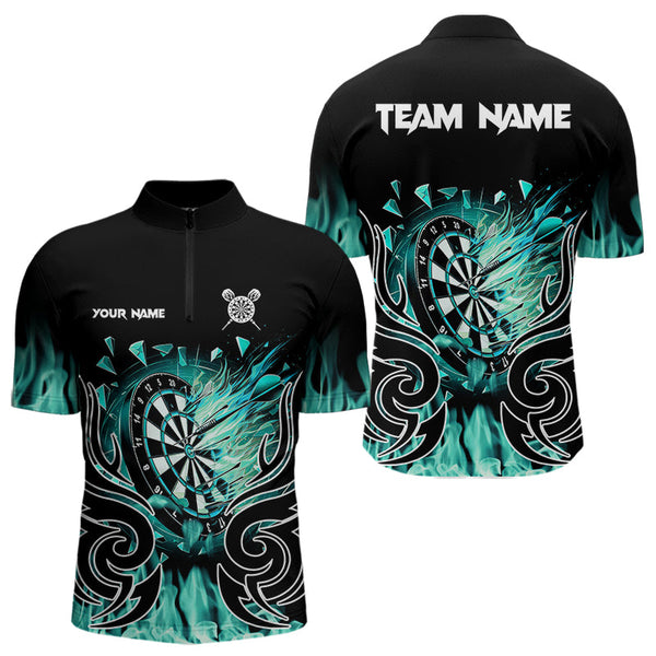 Custom Turquoise Tribal Flame Dart Shirt For Men, Dart Jersey Pocket Option TDM3795