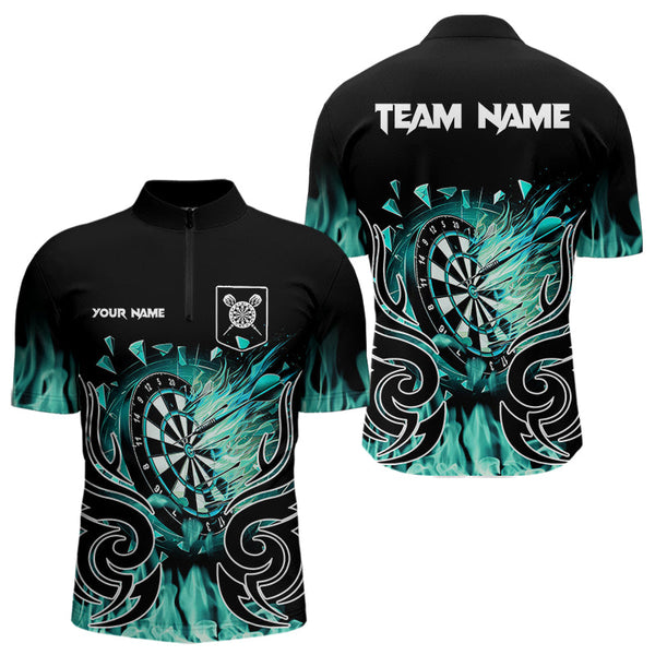 Custom Turquoise Tribal Flame Dart Shirt For Men, Dart Jersey Pocket Option TDM3795