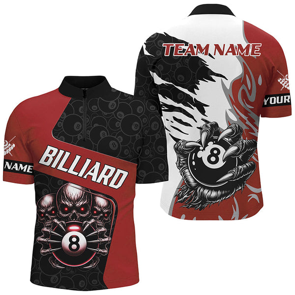 Personalized Skull Sharp Claws Billiard Shirts For Men Custom 8 Ball Pool Team Jerseys Shirts |Red TDM2348