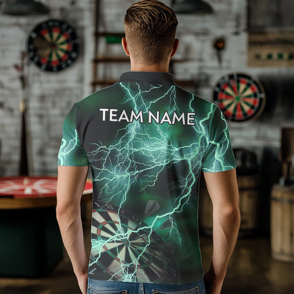 Black Turquoise Thunder Lightning Dart Shirt With Pocket For Men Custom Dart Jersey TDM3802