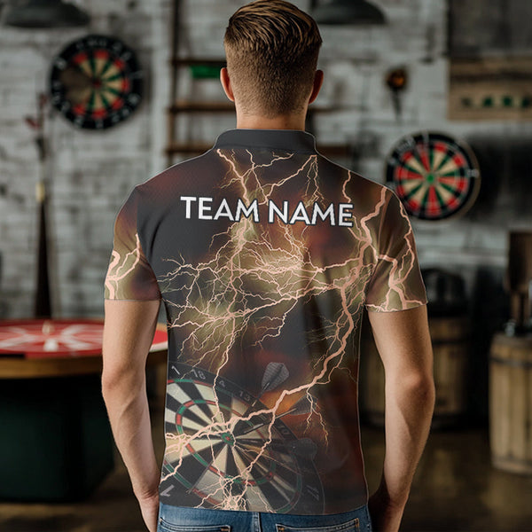 Black And Orange Thunder Lightning Dart Shirt With Pocket For Men Custom Dart Jersey TDM3803