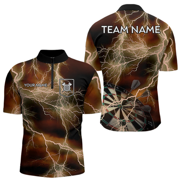 Black And Orange Thunder Lightning Dart Shirt With Pocket For Men Custom Dart Jersey TDM3803