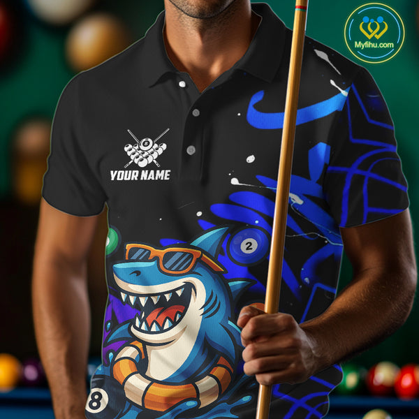 Funny Shark Pool Balls Men's Billiard Shirts Custom Billiard Jerseys, Billiard Team Shirts TDM4076