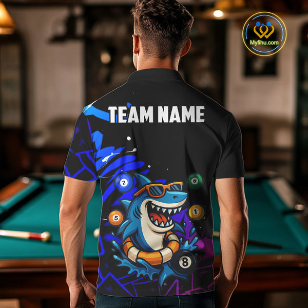 Funny Shark Pool Balls Men's Billiard Shirts Custom Billiard Jerseys, Billiard Team Shirts TDM4076