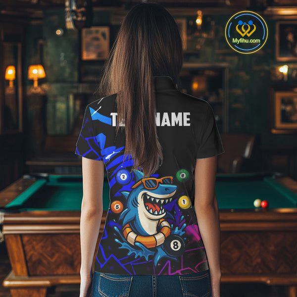 Funny Shark Pool Balls Women's Billiard Shirts Custom Billiard Jerseys, Billiard Team Shirts TDM4076