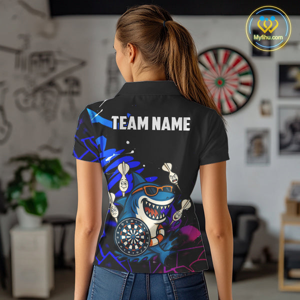 Funny Shark Darts Shirt For Women – Custom Dart Team Jersey | Polo & Quarter Zip Darts Shirt Style TDM4077