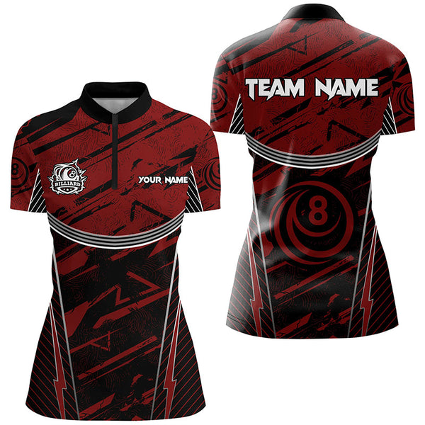 Personalized Red Grunge Billiard Shirts For Women Custom Billiards Ball 8 Jerseys Team Shirts TDM1928