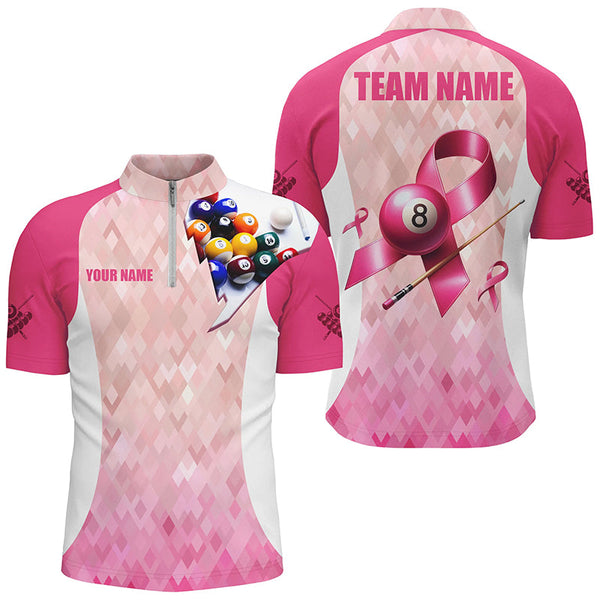 Custom Breast Cancer Pink Ribbon Billiard Shirts For Men, Breast Cancer Awareness Billiard Jerseys TDM2112