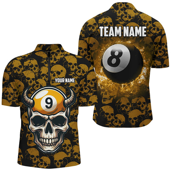 Personalized Billiard Jersey 8 & 9 Ball Custom Funny Skull Pattern Billiard Shirts For Women |Yellow TDM2369