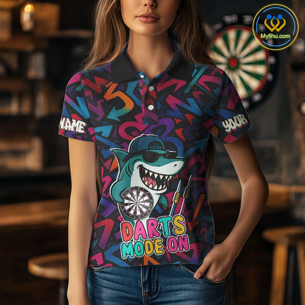 Darts Mode On Funny Shark Graffiti Style Custom Dart Shirts For Women, Dart Jersey Best Darts Outfit TDM4093