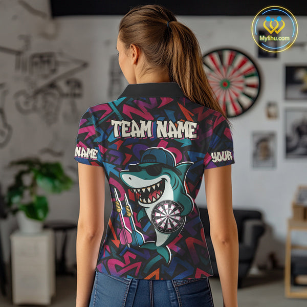 Darts Mode On Funny Shark Graffiti Style Custom Dart Shirts For Women, Dart Jersey Best Darts Outfit TDM4093