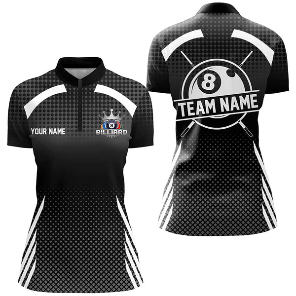 Personalized Billiard Tournament Pool Shirts For Women, Best 8 Ball Billiard Team Jerseys |Black TDM2130