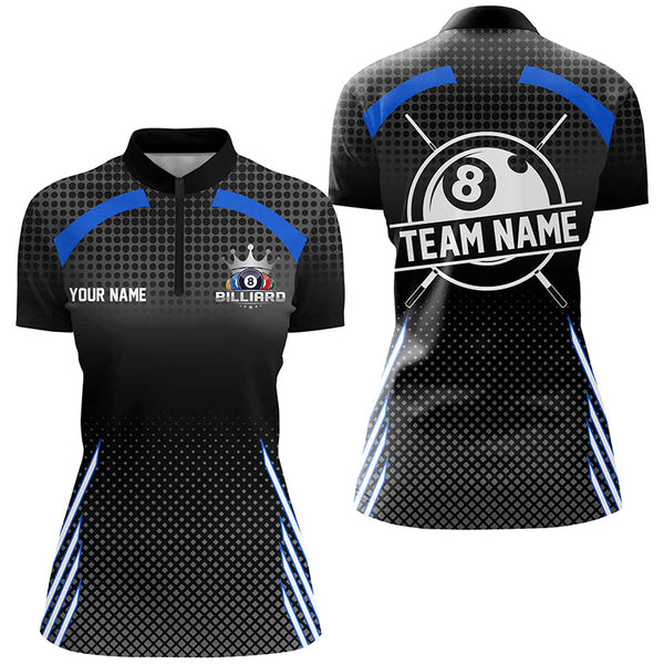 Personalized Billiard Tournament Pool Shirts For Women, Best Custom 8 Ball Billiard Team Jersey |Blue TDM2132